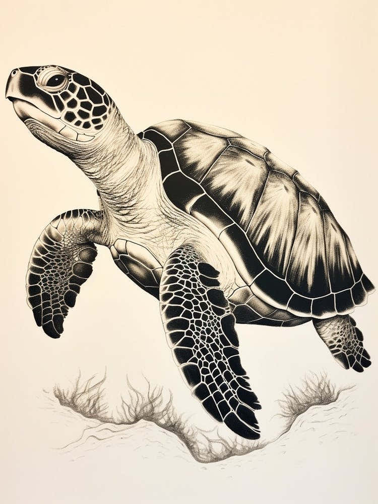 Sepia Black Contrast Turtle Illustration