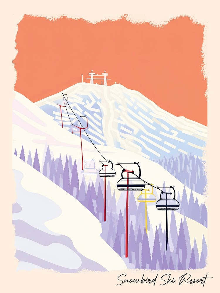 Poster Of Snowbird Ski Resort   Utah, Usa, Ski Resort Pastel Colours Illustration 1