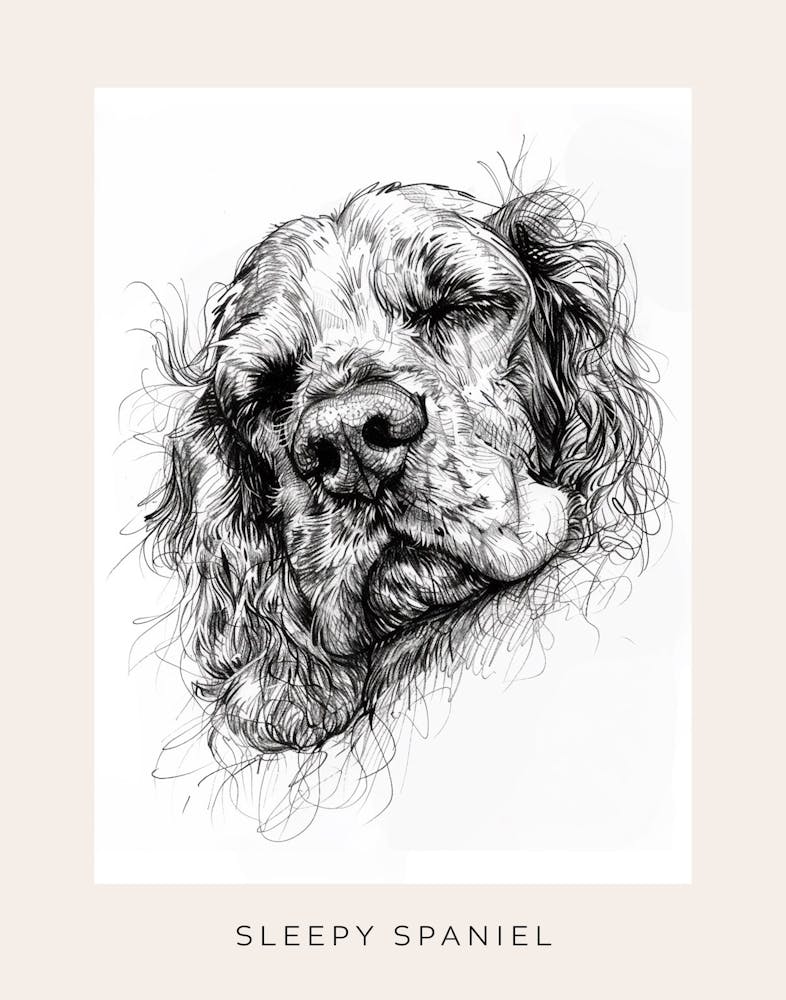 Sleepy Spaniel Minimalist Line Sketch Poster