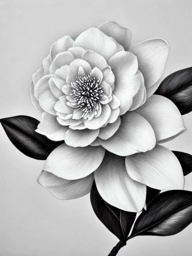 Camellia B&W Pencil 2 Flower