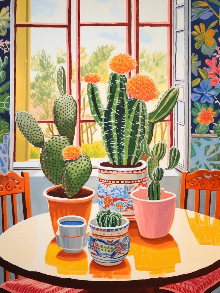 Cactus Painting Maximalist Still Life Bishops Cap Cactus 1