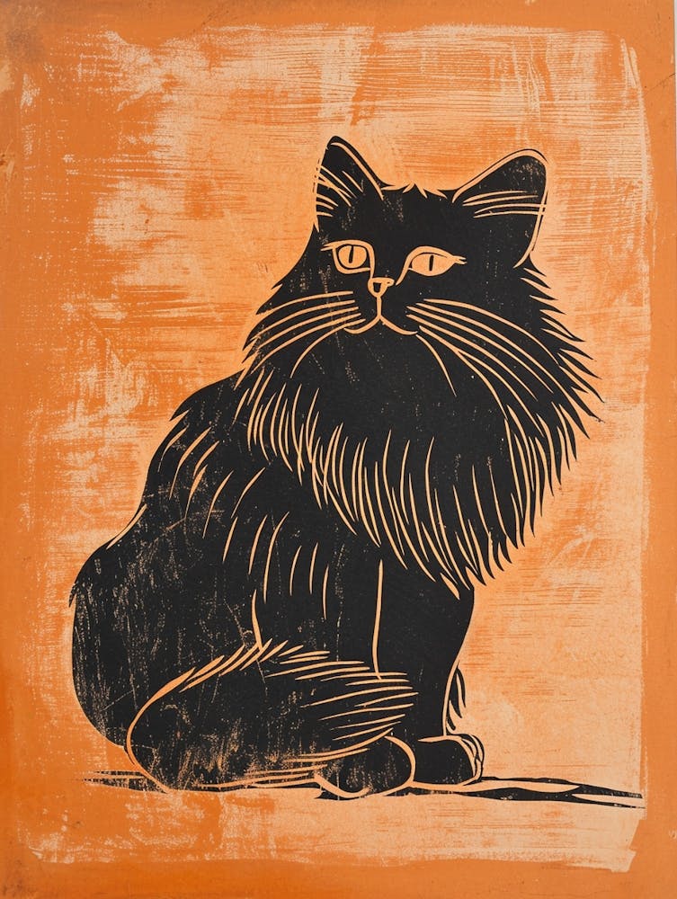 Himalayan Cat Linocut Blockprint 3