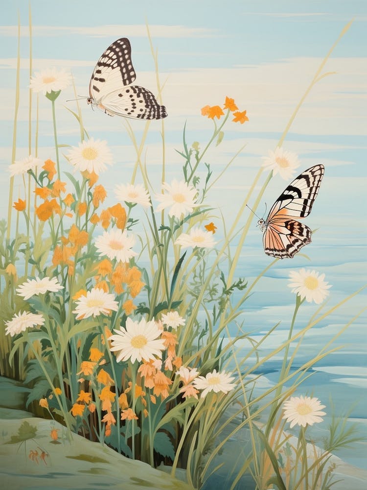 Butterflies In Wild Flowers Japanese Style Painting 5