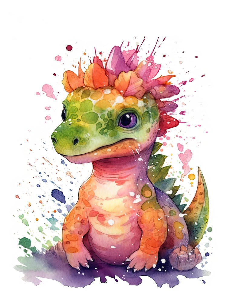 Kritosaurus Cute Dinosaur Watercolour 2