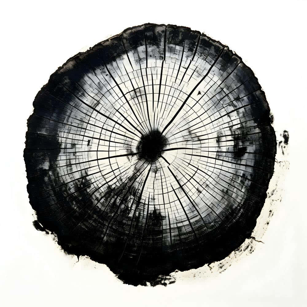 Tree Rings Abstraction in Black and White No. 1