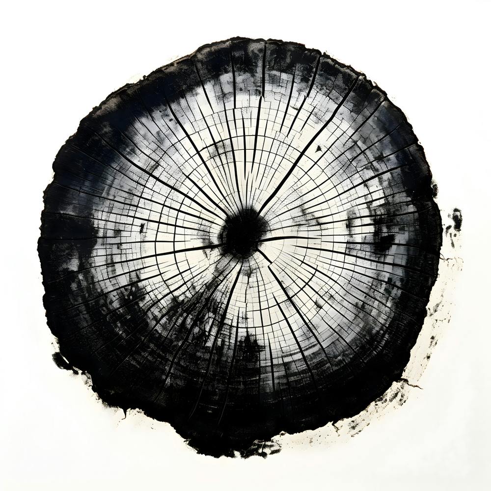 Tree Rings Abstraction in Black and White No. 1