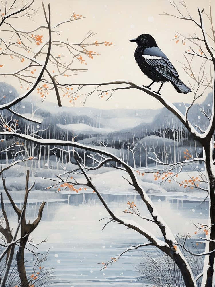 Winter Bird Painting Crow 3