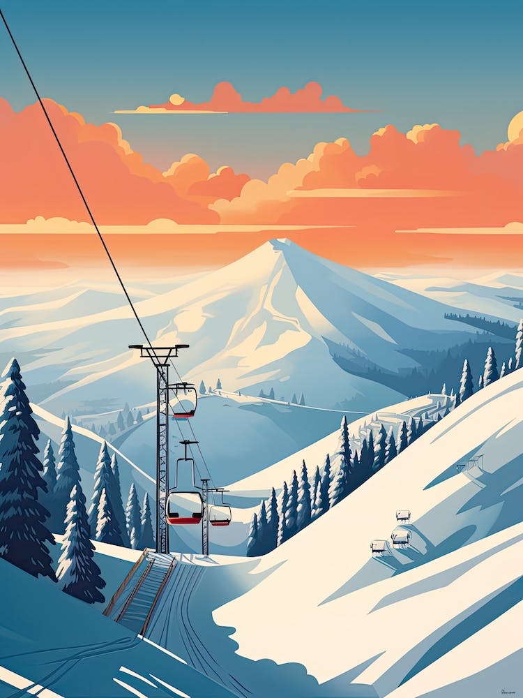 Heavenly Mountain   California Nevada, Usa, Ski Resort Illustration 3 Simple Style