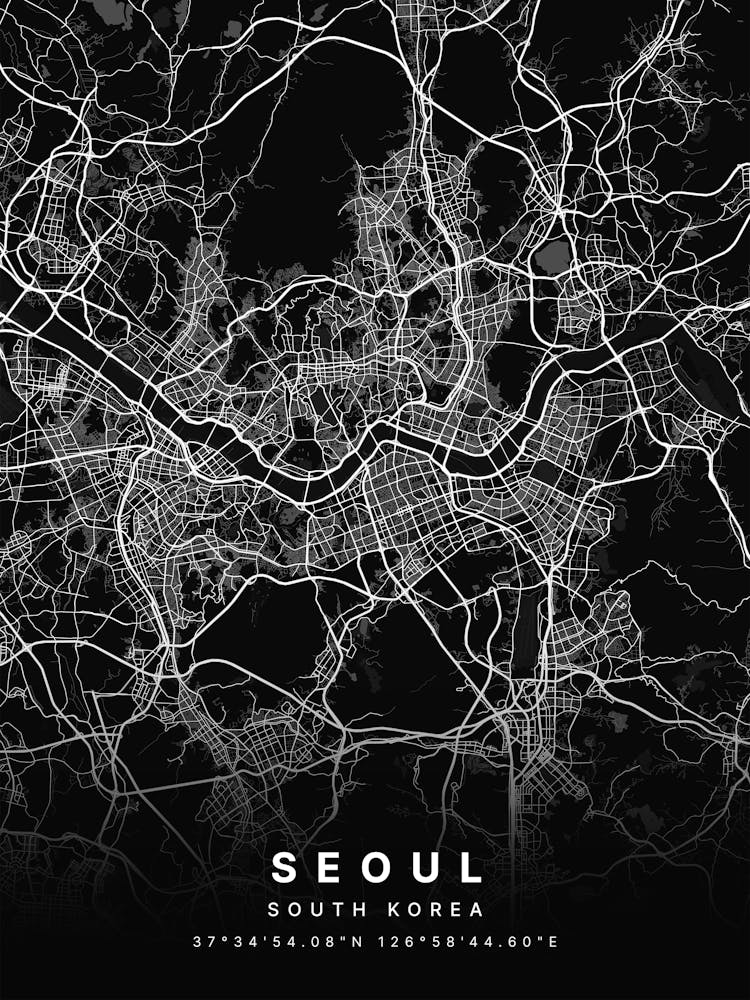 Seoul South Korea Black Map