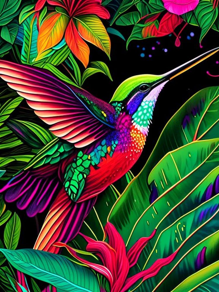Hummingbird In Tropical Rainforest Marker Art 2