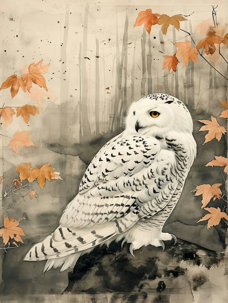 Snowy Owl Japanese Painting 3
