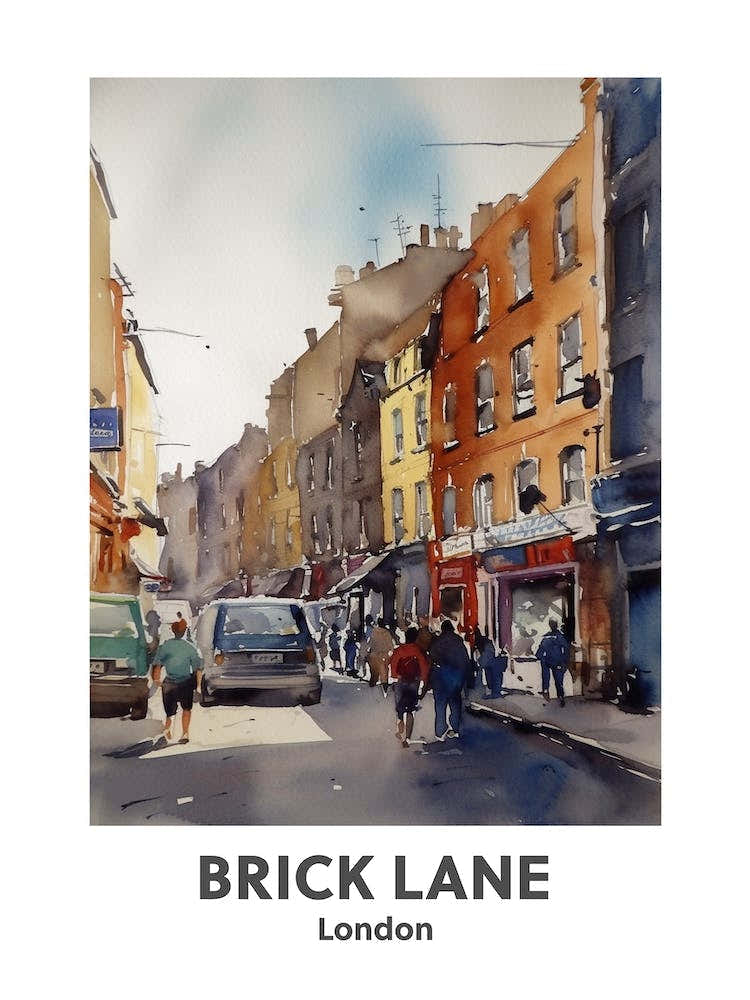 Brick Lane, London 3 Watercolour Travel Poster