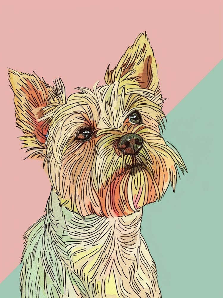 Yorkshire Terrier Dog Pastel Line Watercolour Illustration  7