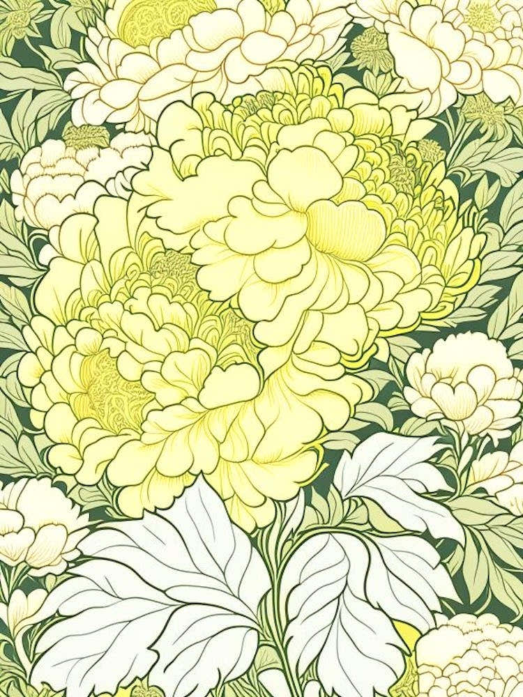 Sarah Bernhardt Peonies Yellow 2 Drawing