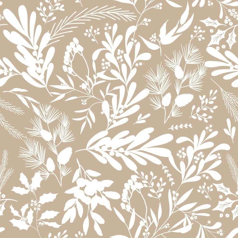 Christmas Botanical Leaves - Beige White