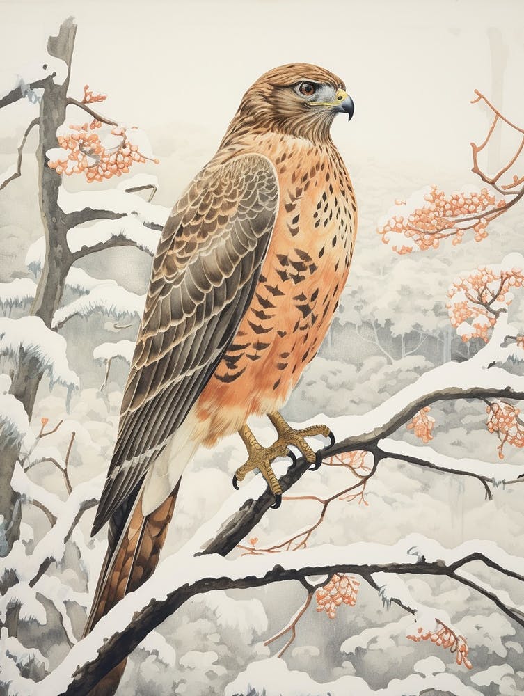 Winter Bird Painting Red Tailed Hawk 3