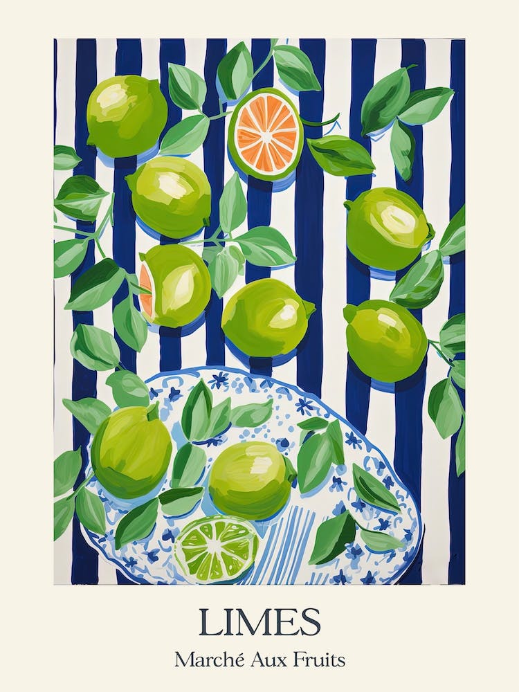 Marche Aux Fruits Limes Fruit Summer Illustration 2