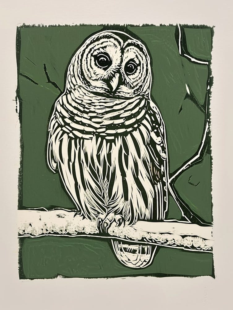 Barred Owl Linocut Blockprint 4