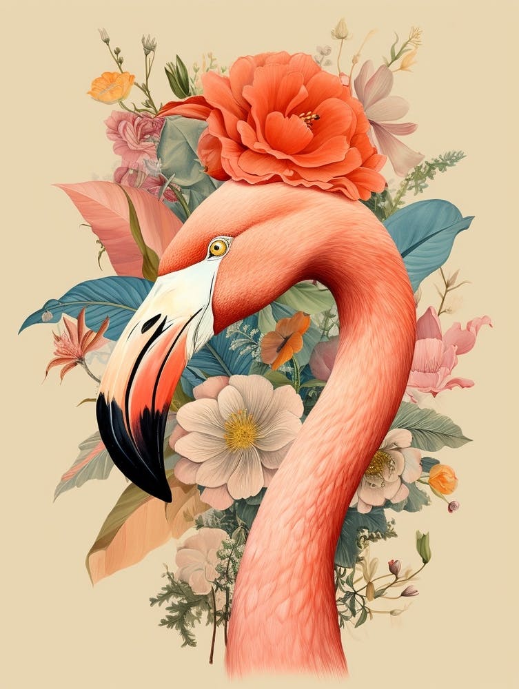 Bird With A Flower Crown Greater Flamingo 1
