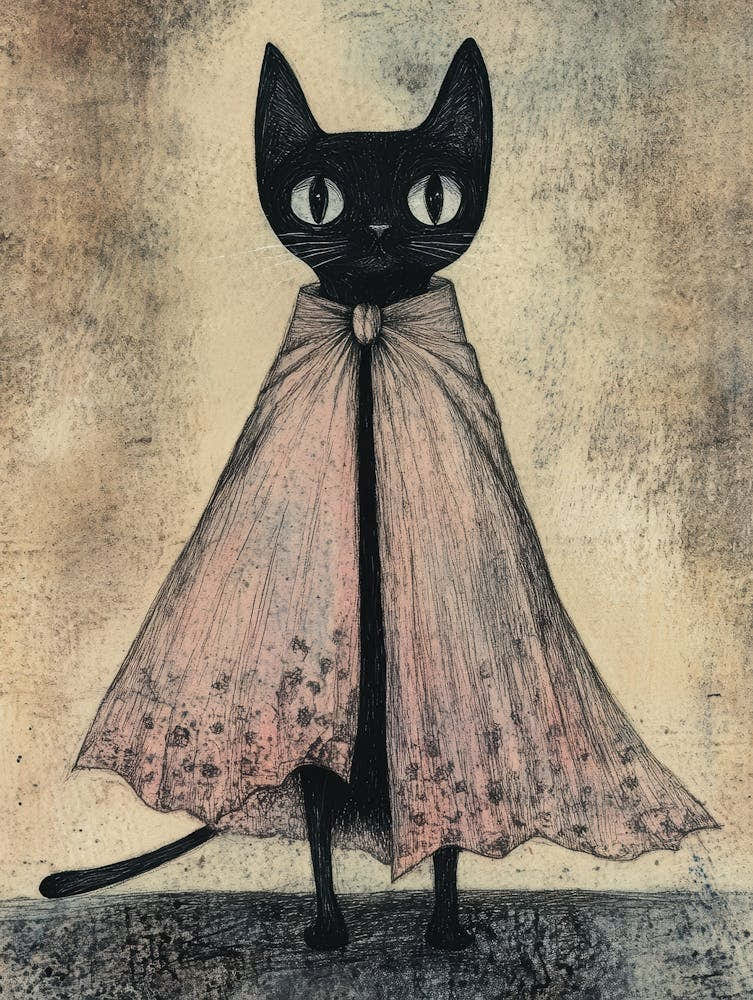 Black Cat In Pink Cape