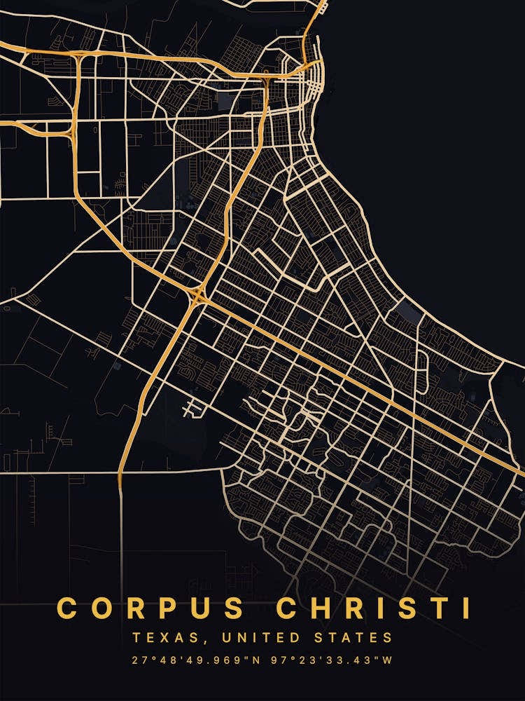Corpus Christi Texas USA Black And Gold Map
