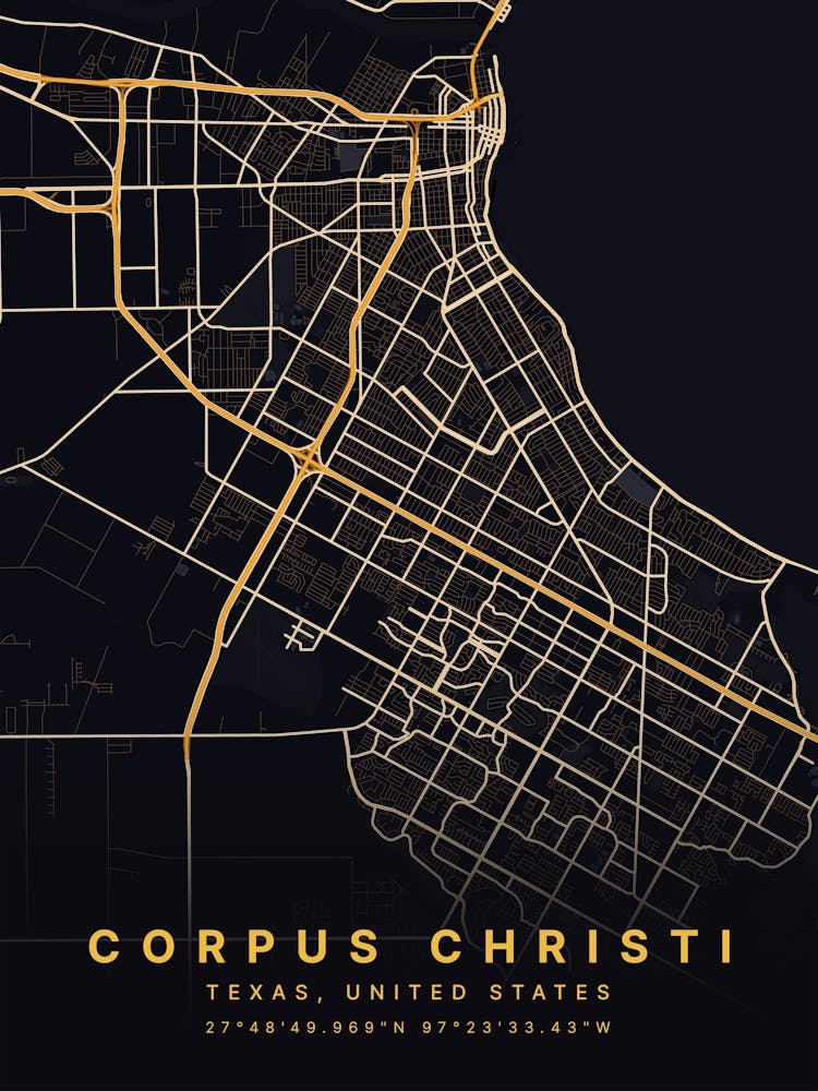 Corpus Christi Texas USA Black And Gold Map