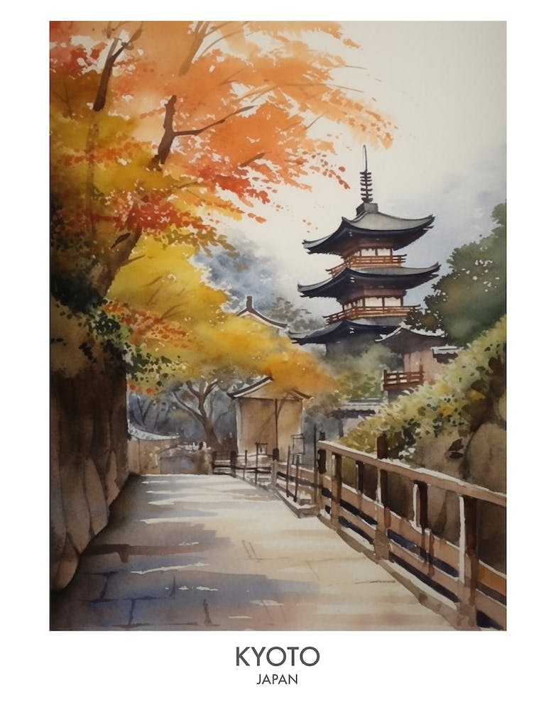 Kyoto 3 Watercolour Travel Poster
