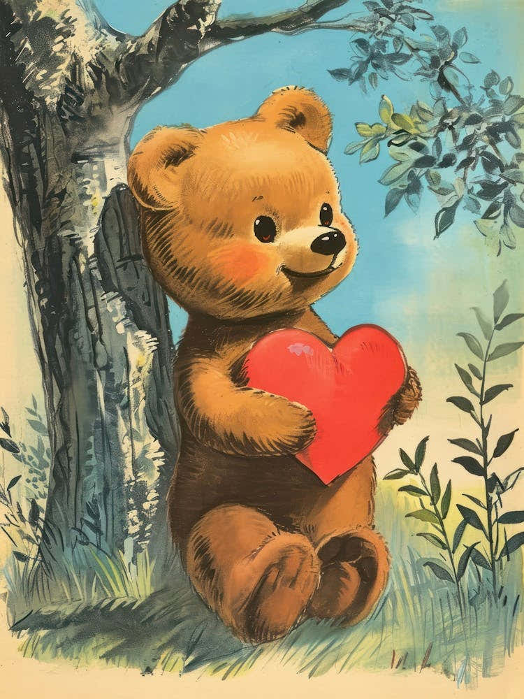 Valentines Day Bear With Heart Drawing