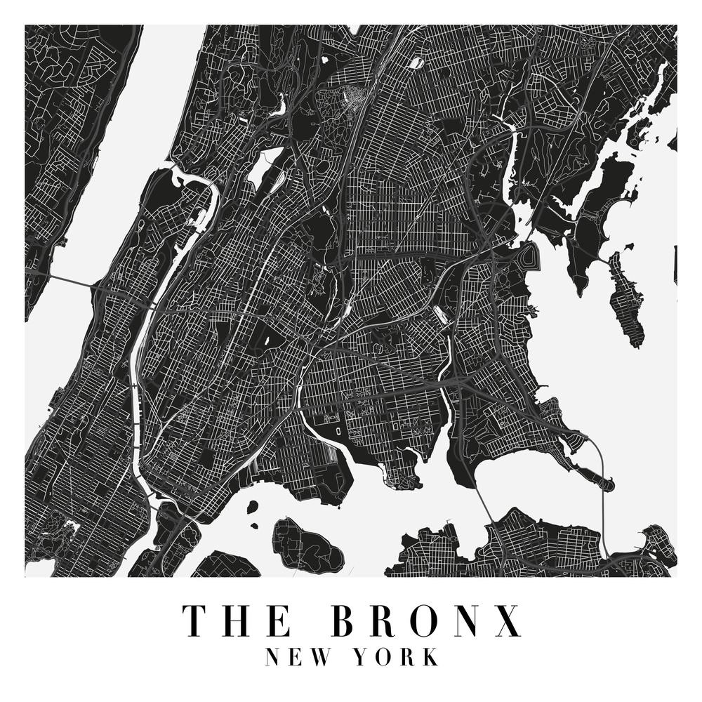 The Bronx New York Minimal Black Mono Street Map  Square