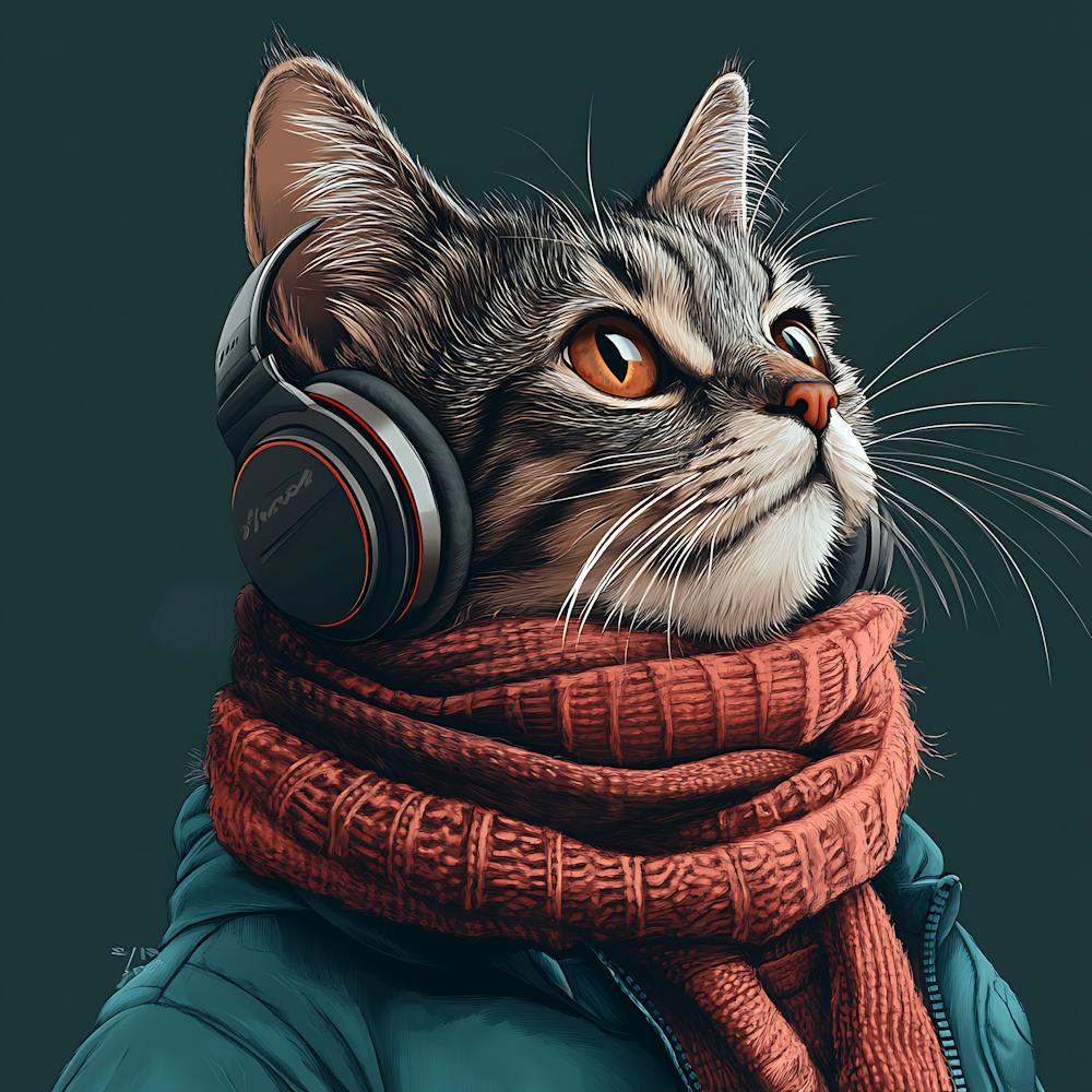 Cool Cat With Headphones Scarf 6