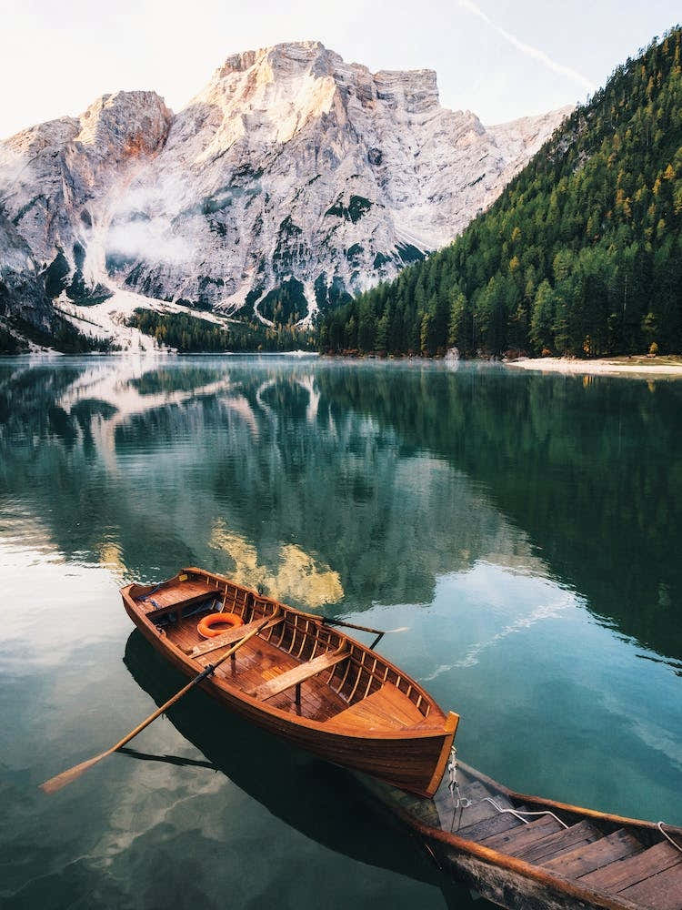 Red Canoe at Lake Braies, Italy