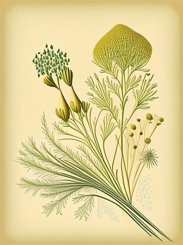 Fennel Seeds Spices And Herbs Retro Drawing 2