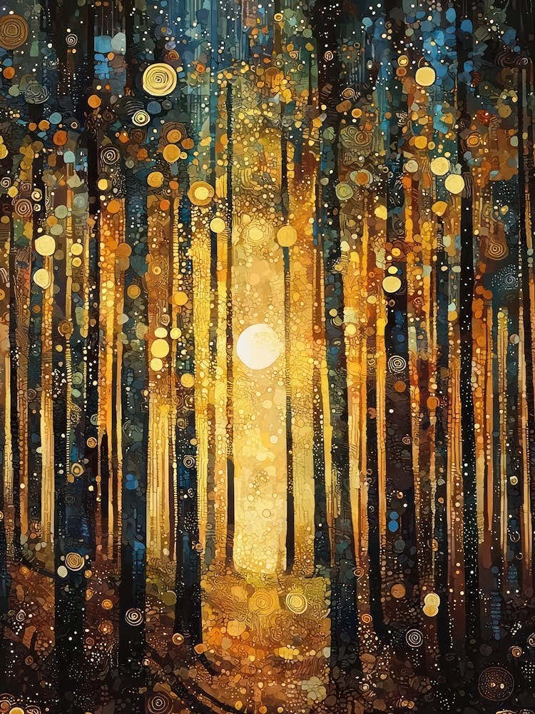 Gustav Klimt Print Sun Forest Trees Painting Klimt Exhibition Poster Painting Yellow Decor Full