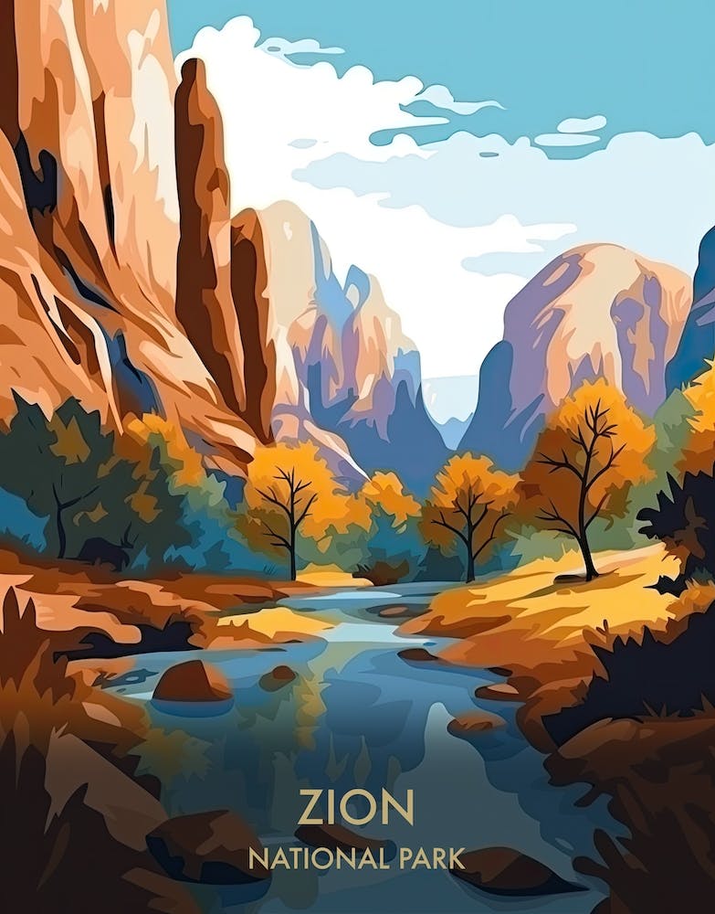 Zion National Park Travel Poster Illustration Style 3