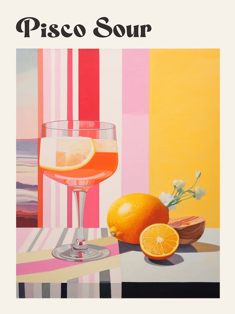 Pisco Sour Retro Cocktail Poster
