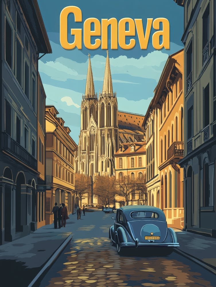 Aihrgdesign A Retro Travel Poster For Geneva 1