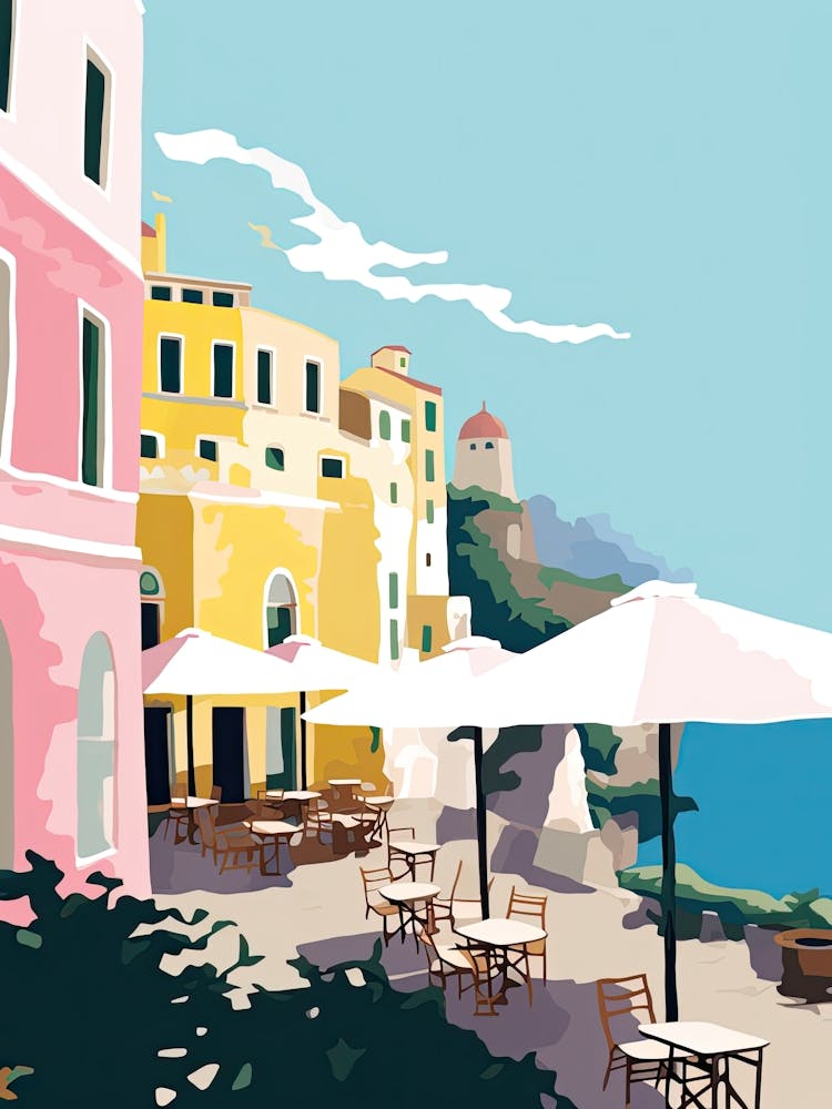 Sorrento, Italy, Flat Pastels Tones Illustration 1