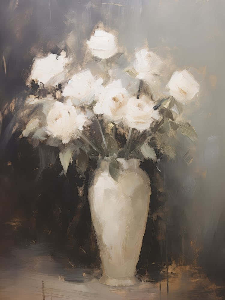 White Rose Vintage Abstract Painting