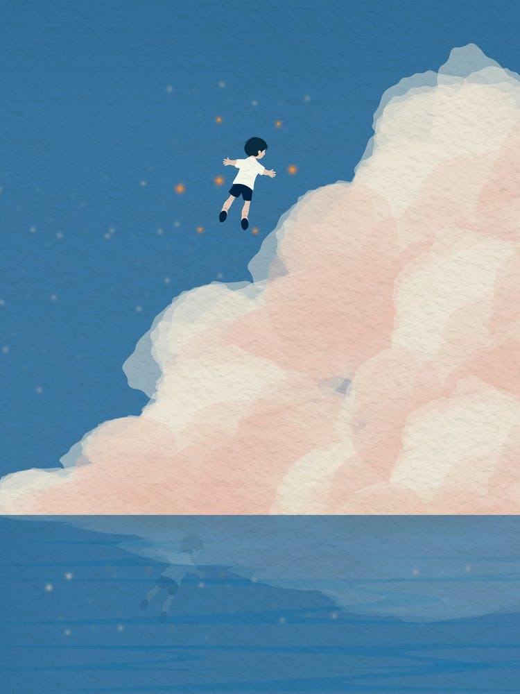 Minimal art child's imagination flies to the sky