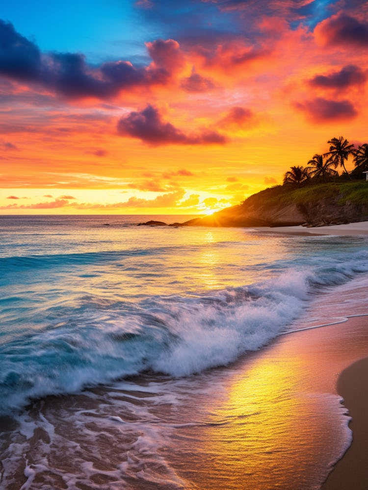 Galley Bay Beach Antigua With The Sun Setting Behind 4