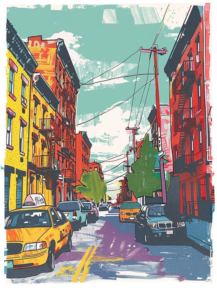 Greenpoint New York Colourful Silkscreen Illustration 4