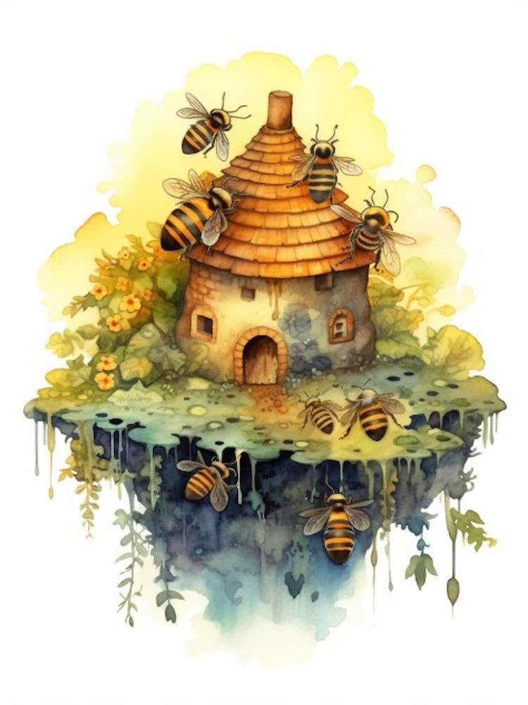 Little Resin Mimic Bee Beehive Watercolour Illustration 2