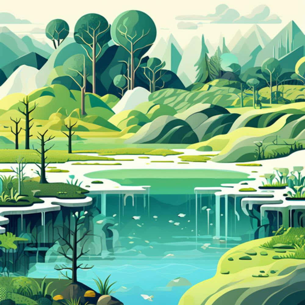 Flat Landscape With Trees And Water