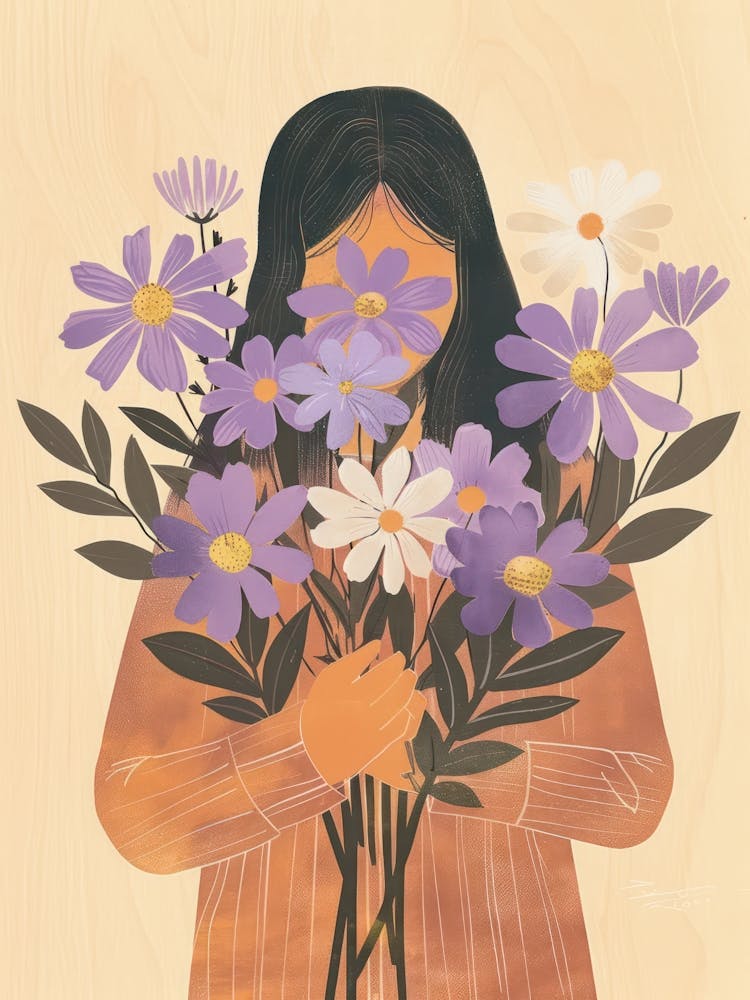 Spring Girl With Purple Flowers 3