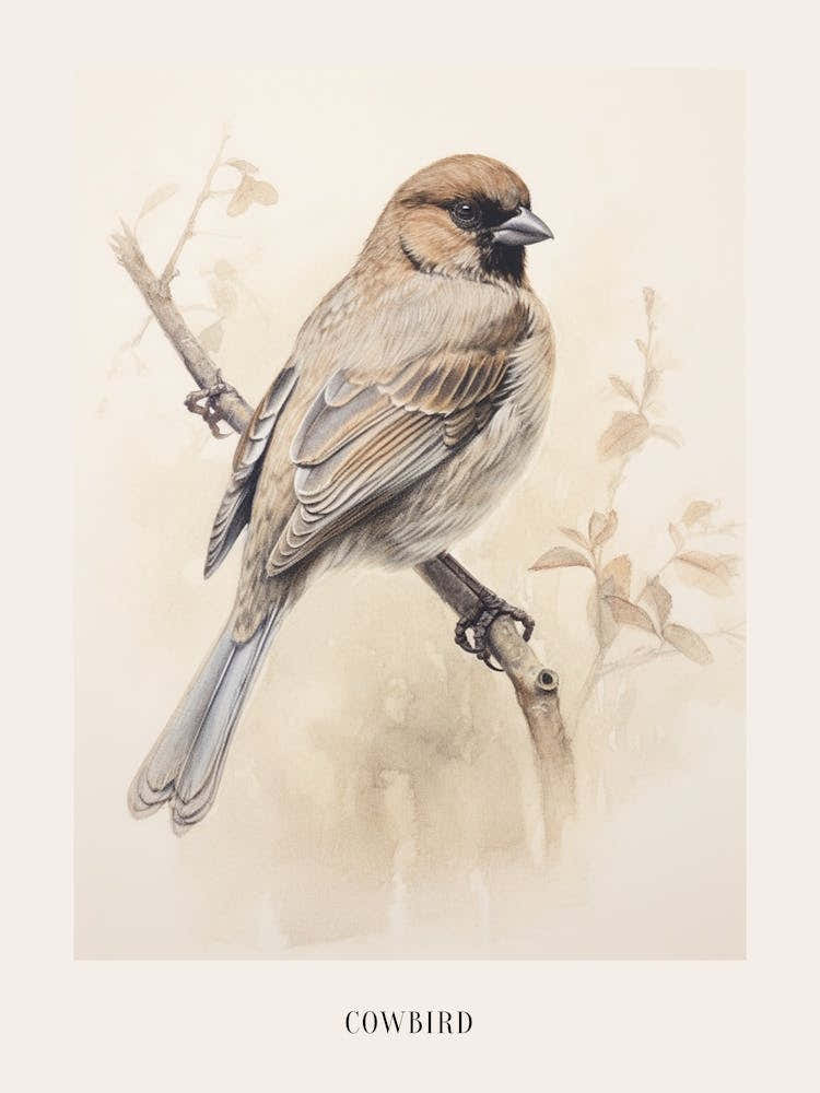 Vintage Bird Drawing Cowbird 2 Poster