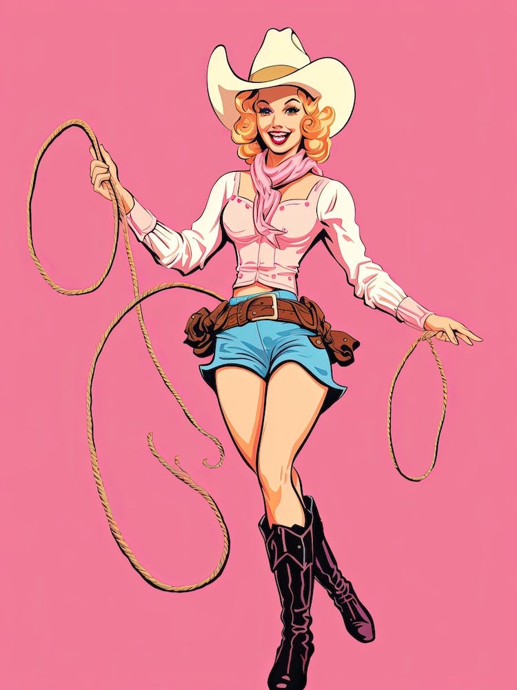 Happy Cowgirl Pink Illustration 1