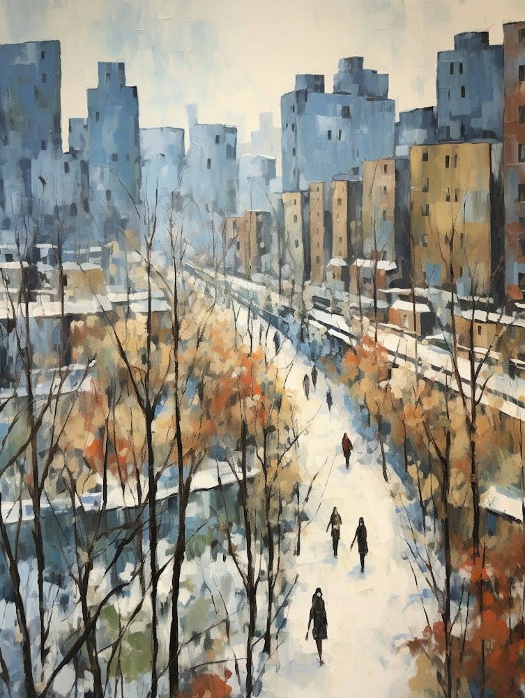 Winter City Park Painting High Line Park New York City 1