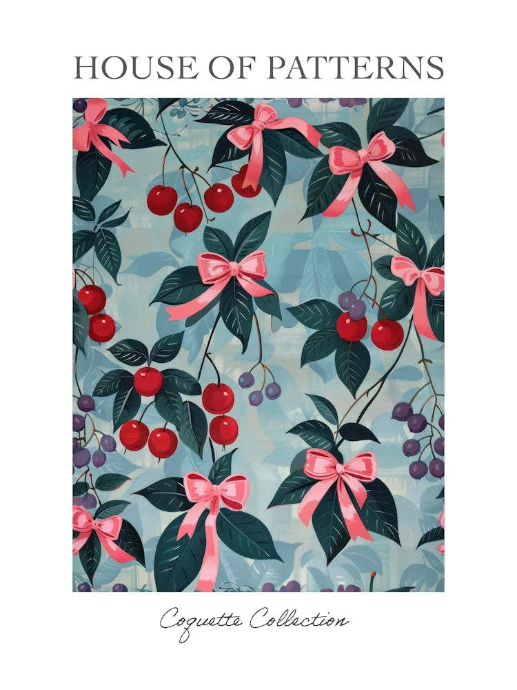 Folk Cherries And Bows 3 Pattern Poster