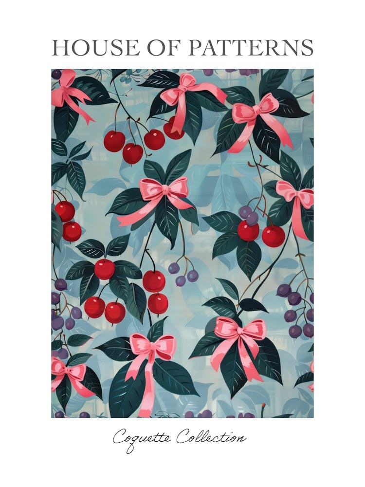 Folk Cherries And Bows 3 Pattern Poster