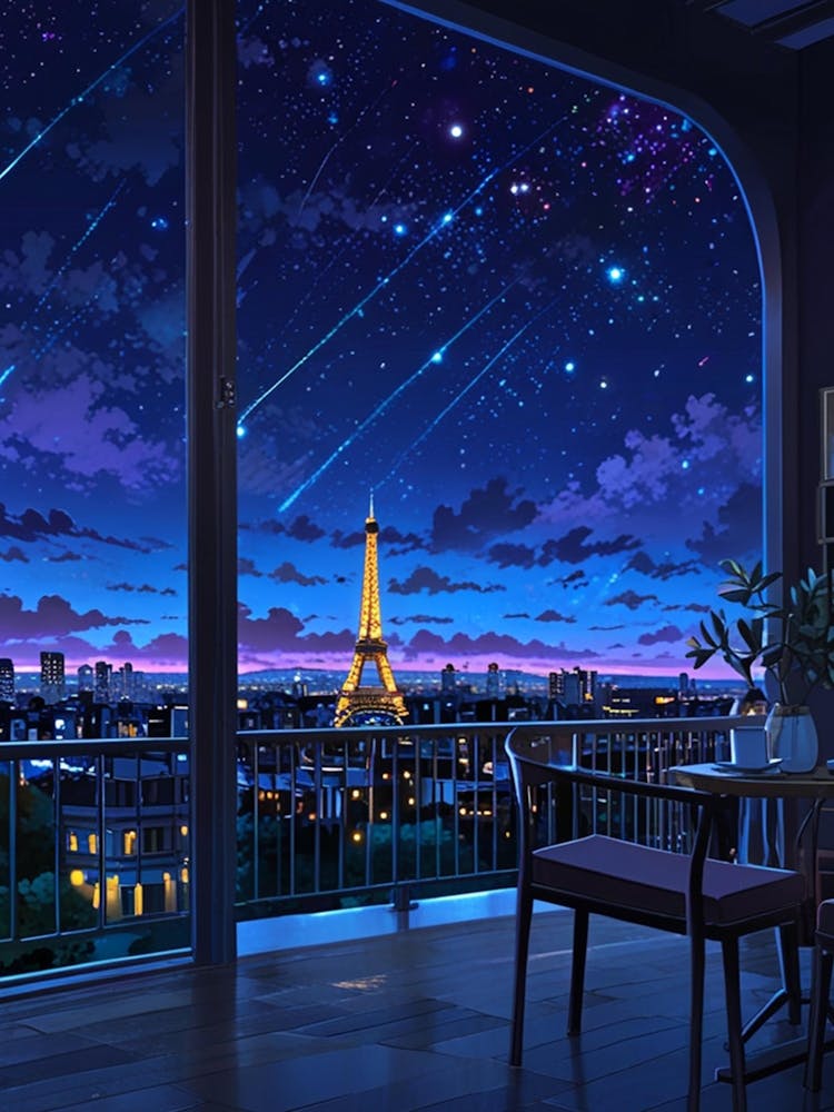 Eiffel Tower Night Sky Anime aesthetic